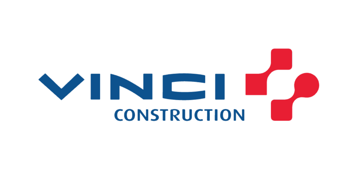 Vinci construction logo in blue and white where Amy Marks will be giving the keynote speach at their North American Conference