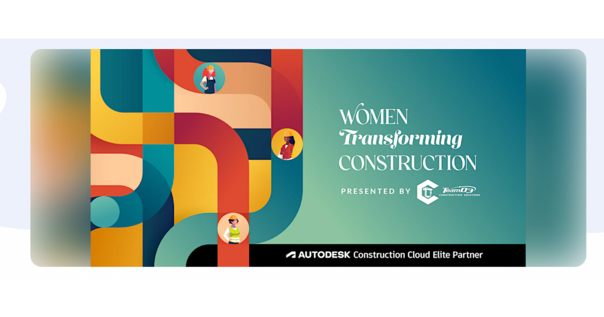 green background with colorful lines and type that says women transforming construction where Amy Marks will be speaking on the panel