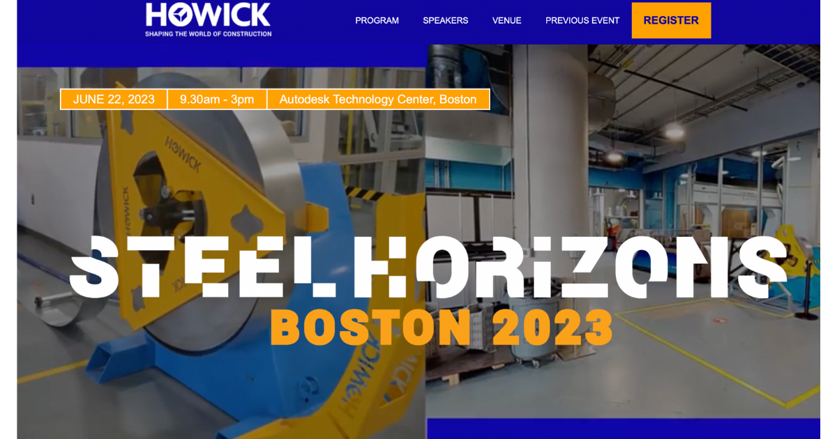 photo of Howick machinery and title of Steel Horizons event that Amy Marks is speaking at